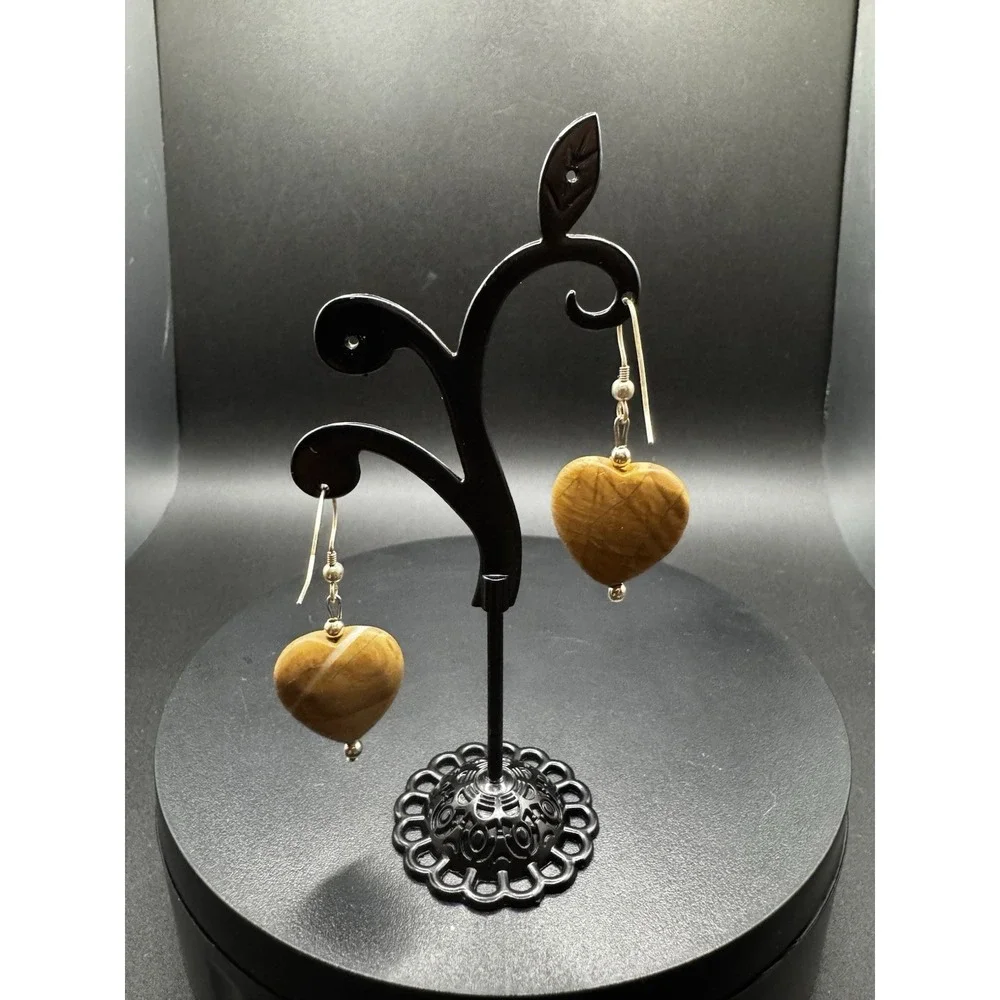 India Picture Jasper Heart Shaped Dangle Earrings‎